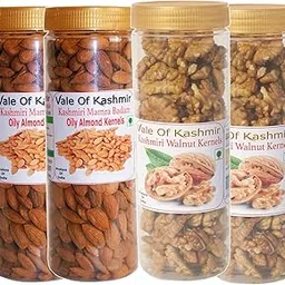 Vale Of Kashmir Kashmiri Mamra Almonds Badam Kernels and Kashmiri Walnut Kernels 1kg in Jar Pack of 4 Kashmiri Badam Giri & Kashmiri Akhrot Giri-image-0