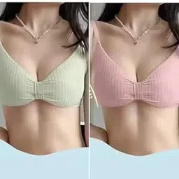 Lace Bralette for Women – Padded Non-Wired Floral Blouse Bra, Large Size Seamed Lingerie Color Parrot Green Pink-image-62