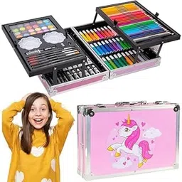 CrazyMart Art and Color Set Box, 145 Deluxe Aluminium Art Case Painting Set with Watercolour Pens Drawing Pencils Paints Oil Pastels (145 Colors)-picture-10