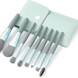 RICHI THE HOME DECOR Makeup Brush Set 8PCS Mini With Storage Pouch Travel Strong Grip Friendly (Blue Gray) (Blue)-image-23