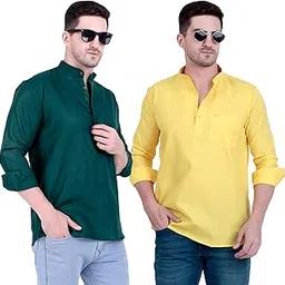 xjarvis Ethno Men's Cotton Solid Ethnic Kurta Style Shirt | Long Sleeve Short Kurta for Men with Mandarin Collar & Button Placket | Chinese Style Collar - Short Kurta for Men-picture-10
