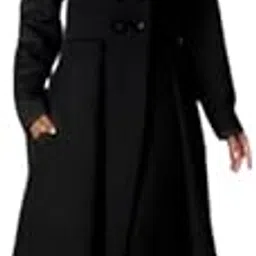 Winter Jacket for Women, Overcoat, Long Dress Coat, Full Sleeve Polyester Double Breasted Coat-Black-image-35