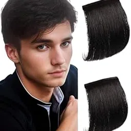 02 PCS, 5 x 3 Inch Short Hair Wiglet Hair Topper 2 Clip in Wiglet Hair Extensions for Men to Add Hair Height and Volume, Natural Black Color (Black)-image-42