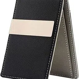 Minimalist Two-Tone Color Mens Leather Money Clip Slim Wallets Gray-picture-23