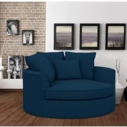 SOFALIZE - Modern Barrel Accent with Pillows Round Sofa Modern Combines Contemporary Design Oversize Arm Chair Cozy Club Chair for Bedroom, Living Room, Lounge, Hotel & Office Hallways Sofa (Blue)-picture-25