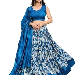 Beautiful Floral Printed Tussar Silk Traditional Lehenga Choli-image-37