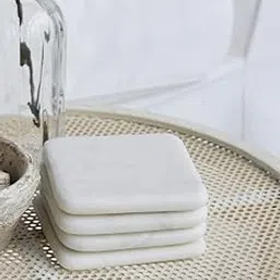 Marble Coffee/Tea/Wine/Cocktail/Beer/Glass Cup Coasters White Set of 4 pcs Square Shape Stone Coasters for Home, Kitchen, Office | 9x9 cm-picture-49