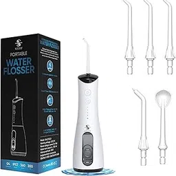 Cordless Water Flosser, Water Dental Flosser, Rechargeable Irrigation Cleaner,4 Modes Portable Water Flosser with 5 Nozzles, Water Flossers for Teeth, Dental Tools (White)-picture-13