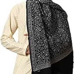 tweedle Traditional Pure Wool Dupehra Kashmiri Embroidery Shawl for Men, Soft Pashmina Feel, Elegant Sozni Needle Work | Size - 40 x 80 inches image 1