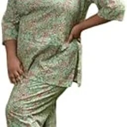 Women's Cotton Floral Printed Co-ord Set Plus Size Nightwear Loungewear Set with Pockets 3/4 Sleeve Top & Pant-picture-24