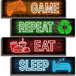 HIWERAN 4 Pcs Game Wall Art Decor, Colorful Gaming Posters for Boys Bedroom Video Game Playroom, Neon Effect Gaming Decorations-30-picture-32