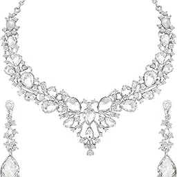 American Diamond Style Jewellery Set | Crystal Necklace & Earrings for Women | Ideal for Party, Wedding and Engagement Gifts-image-14