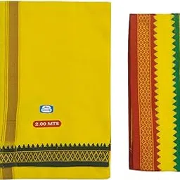 sri raajam textiles Traditional Mens Pure Cotton Yellow Dhoti and Towel Set, 2 Metres Dhoti and 1.50 Metres Towel Size (Pack of 2 Pieces)-picture-37