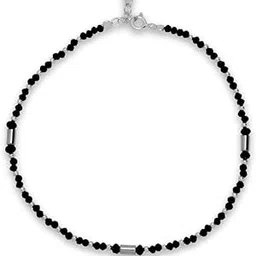 Hematite & Crystal Silver Anklet for Women & Girls | 925 Sterling Silver with Black Crystal & Hematite Beads | Adjustable Lobster Clasp | Minimalist, Edgy & Elegant Jewelry-image-51