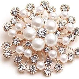 Glittering Imitation Pearl Crystal Snowflake Flower Design Brooch Pin Badge Fashionable Charming Dress Scarves Shawl Clip Clothes Bags Decoration Jewelry Gift for Women-image-1