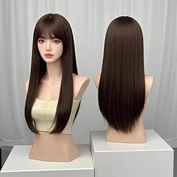 Assu Long Straight Dark Brown Synthetic Wigs with Bangs for Women | Natural Look Wig for Party, Cosplay & Daily Use | Comfortable Wig Cap | Cosplay Accessory with Secure Fit-image-0