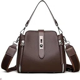 Elegant Women's Crossbody Handbag, Brown Faux Leather, Double Zipper Design, Adjustable Shoulder Strap, Chrome Metal Buckle-image-11