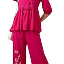 globus Women Button Down Placket Woven Design Crop Top With Straight Pants Fusion Co-Ord Set-picture-34