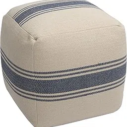 Creative Co-op Cream Blue Stripes Pouf-picture-19
