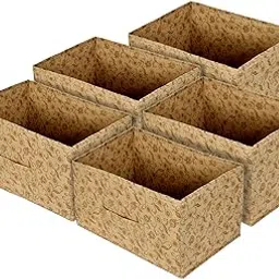 Kuber Industries Metalic Floral Print Non Woven Fabric 5-Drawer Storage And Cloth Organizer Unit for Closet (Beige)-KUBMART1179-picture-32