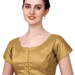 pujia mills Women's Phantom Silk Short Sleeves Readymade Saree Blouse-picture-46