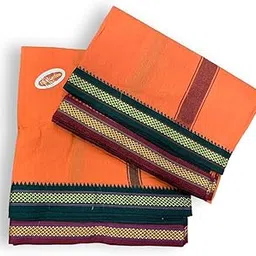 rameshwaram fabrics 4.5 Dhoti and 2.25 Mtr, 10 X 6 Pure Cotton Colour Dhoti Towel (Angwastra) Set-picture-31