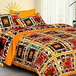 100% Cotton Rajasthani Jaipuri Traditional Floral India 160 TC Cotton Single BedSheet with 2 Pillow Covers (WTI-SNGL-2258)-picture-27