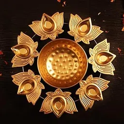 MD Metal Lotus Kamal Urli Bowl Diya Oil Urli | Brass Gold Toned Round Design for Floating Tealight Candles Stand Home Office Diwali Pooja Living Room Entry Hallway Birthday Indoor Outdoor Decor (1 Pc)-picture-20