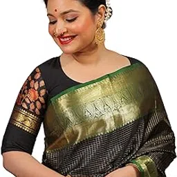 tanjinas Women's Silk Blend - Black - Mix & Match Smart Wear - Half Sleeve - Round Neck Readymade Designer Blouse -(TBNRBK0226)-picture-29