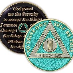 6 Year Sobriety Coin | Glitter Triplate AA Chip | Recovery Anniversary Token (Aqua)-picture-41