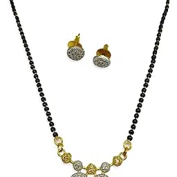 Long Mangalsutra Designs set with diamond earrings Gold Plated Necklace maharashtrian style vati Pendant diamond mangalsutra gold black bead chain Gold Mangalsutra Latest Designs For Women (25 Inches)-image-82