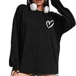 sxv style SXV 'Heart' Printed Cool Aesthetic Oversized Full Sleeve T-Shirt-picture-53