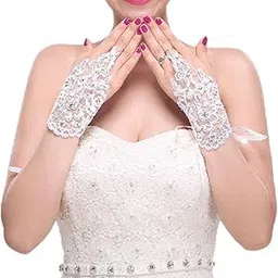 fancydresswale Wedding Bride Lace Gloves Fingerless Bridal Gloves Red Rhinestone Glove Short Party Prom Glove Accessories for Women and Brides-picture-31