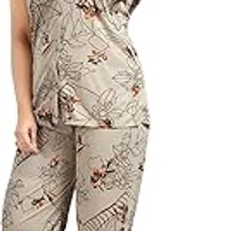 fortnight Women Abstract Flower Satin Night wear Set - Soft Short Sleeve Top & Pyjama Bottoms | Comfortable Sleepwear & Lounge wear for Ladies-picture-50