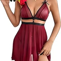 Stylish Plunge V-Neck Babydoll Dress, Fuchsia Pink, Adjustable Straps, Flared Skirt (Maroon, X-Large)-picture-44
