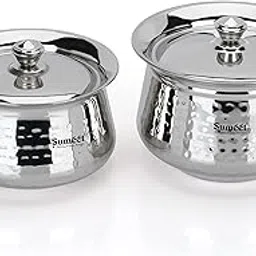 Sumeet Stainless Steel Handcrafted Hammered Texture Handi Set with Lid for Kitchen, Set of 2, 1300ml & 1700ml, Silver-picture-10