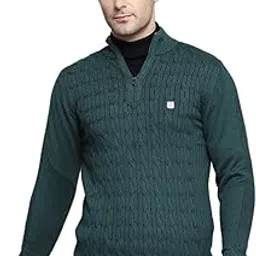monte carlo Mens Self Design Green Mock Neck Full Sleeves Pullover-picture-23