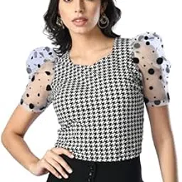 zeugen Black Sheer Polka Dot Sleeve Top for Women-picture-43