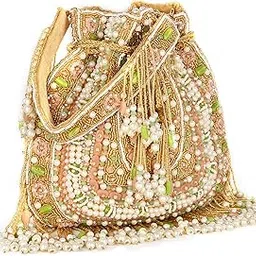 mybwo Noor-E-Pearl Potli Bag Handcrafted Pastel Beaded Drawstring Clutch with Pearl Tassels | Wedding & Festive Purse for Women-picture-33