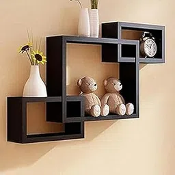 Floating Wall Shelf Hexagon Display Shelves Set of 3 for Home Living Room Floating Wall Shelves - Set of 3 | Stylish Wooden Wall Mounted Shelving (Black)-picture-28
