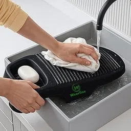 Wash Board Anti-Skid Laundry Water Saving Washboard Scrubbing Pad for Kid Clothes Shirts Hand Towels for Home with Soap Holder (Peach, 1 pcs) (Black)-picture-18