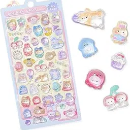 Toplu Cute Fantacy Theme Stickers Sheets Cute Stickers for Kids, Decoration, Journal, Korean Style Kids Paper Sticker Set, Pack of 2 Sheet Self Adhesive (Kawaii Crystal 3D Sticker)-image-31
