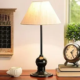 tu casa Off White Cotton Shade with Black Metal-Iron Base Table Lamp | Elegant Bedside & Desk Lamp for Bedroom, Living Room, Office, Home Décor & Gifting (Height : 17 Inch/No Blub Included)-image-58