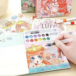 MASTANO Watercolor Painting and Doodle Set for Kids - DIY Graffiti Coloring Note-Book Magic Books with Pigments and Paper, Suitable for Kindergarten and Kids Art Projects with Color (Princess)-picture-28
