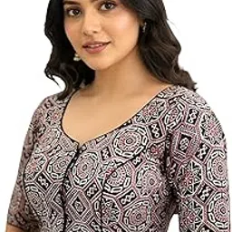 100% Cotton Women's Kalamkari Cotton Blouse, Round Neck, Lightweight, Handcrafted – Ideal for Sarees-picture-33