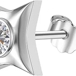 highspark 925 Silver Men's Designer Square Solitaire Earring | 92.5 Sterling Silver and Diamond like Brilliance Zirconia | Single Stud for Men - Designer Square-picture-24