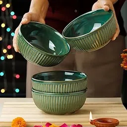 The Earth Store Glam Green Ceramic Bowl Set of 4, 500 ML Each | Ceramic Mixing Bowls for Snacks, More | Rice, Dal, Fruits, Salad | Perfect for Christmas Gift | New Year Gift & Daily Use-image-9