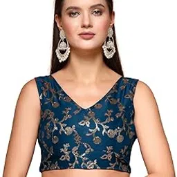 oomph! Ethnic Style Readymade Brocade Sleeveless V-Neck Blouse for Pairing with Sarees, lehengas, or Skirts-picture-47