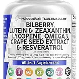 Athinika Nutrition Eye Health Vitamins with Bilberry 6000mg Lutein & Zeaxanthin 40mg Lycopene 40mg Resveratrol 3000mg Grape Seed Extract 6000mg Omega 3 4000mg Astaxanthin - Eye Vitamin - 60 Capsules-picture-25