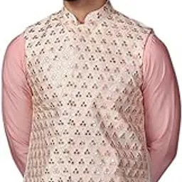 kisah Men's Nehru Jacket, Multi Silk Blend, Embellished Regular Fit Mandarin Collar Sleeveless-picture-31